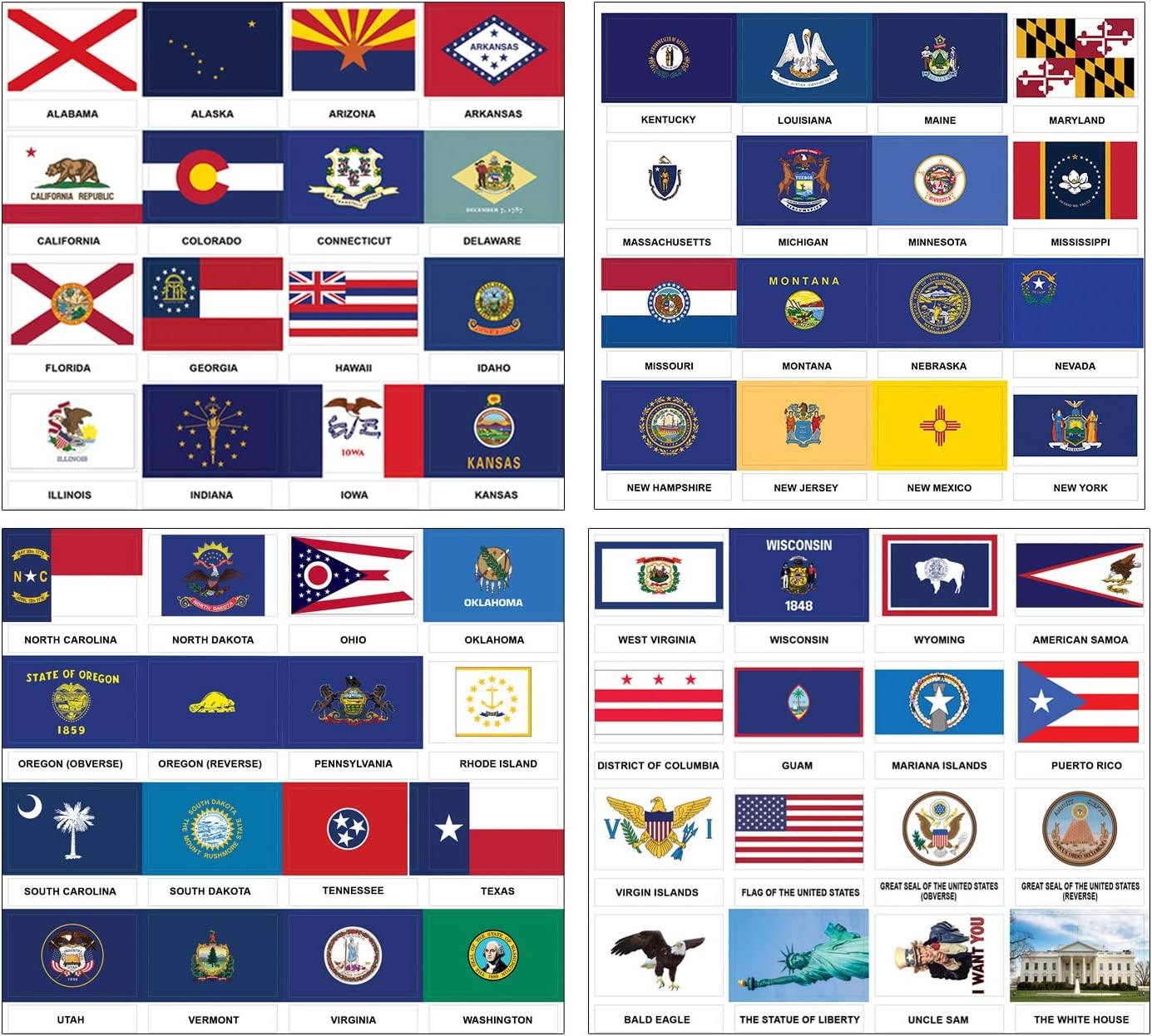 Creanoso US States and Territories Flags and American Symbols Stickers (2-Sets) - 8 Sheets