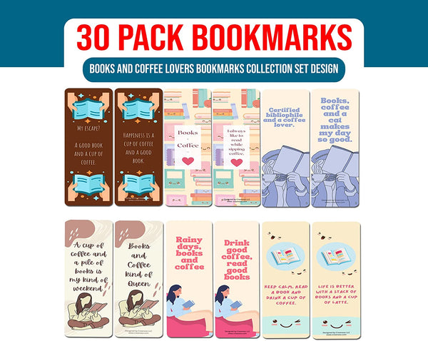 Creanoso Books and Coffee Lovers Bookmarks (5-Sets X 6 Cards) â€“ Daily Inspirational Card Set â€“ Interesting Book Page Clippers â€“ Great Gifts for Adults and Teens