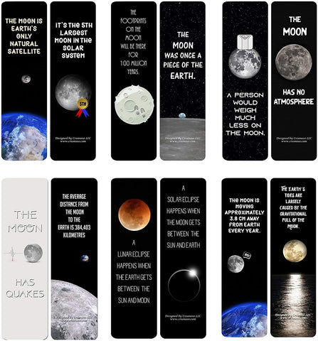 Creanoso Fun facts about the Moon Bookmarks (60-Pack) - Classroom and School Reward Incentives ÃƒÂ¢Ã¢â€šÂ¬Ã¢â‚¬Å“ Giveaways to Children - Stocking Stuffers Gifts for Boys & Girls, Teens