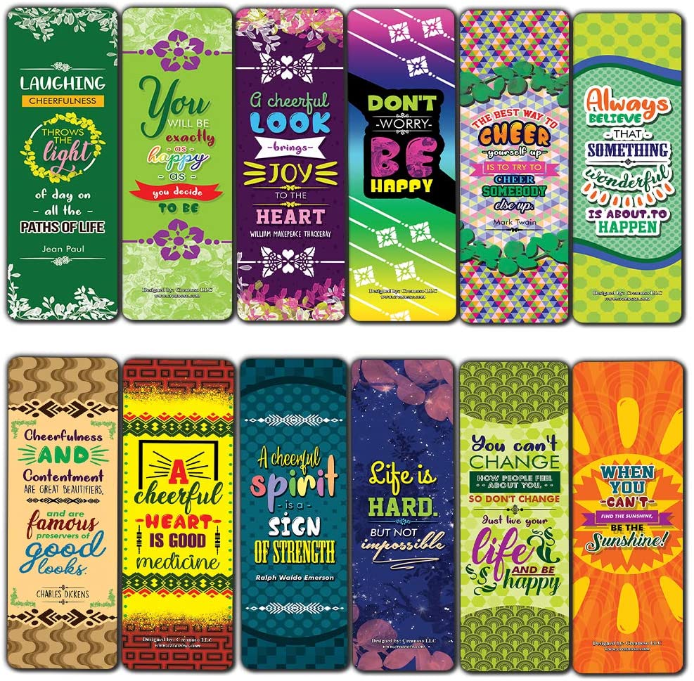Creanoso Cheerful Quotes Motivational Bookmarks (30-Pack) - Positive Motivational Self Help Bookmarker Card - Best Encouragement Set
