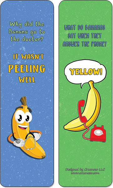 Creanoso Banana Jokes Bookmarks (60-Pack) - Perfect Gift Idea for Birthdays, Graduation, Christmas, & Weddings - Stocking Stuffers and Classroom Rewards Incentives