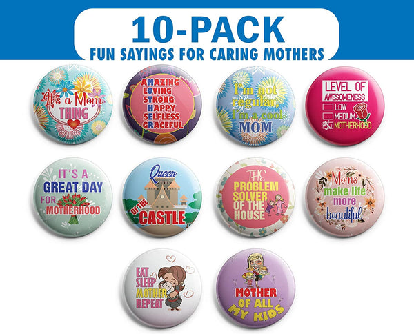 I Am A Caring Mother Pinback Buttons (1-Set X 10 Buttons)