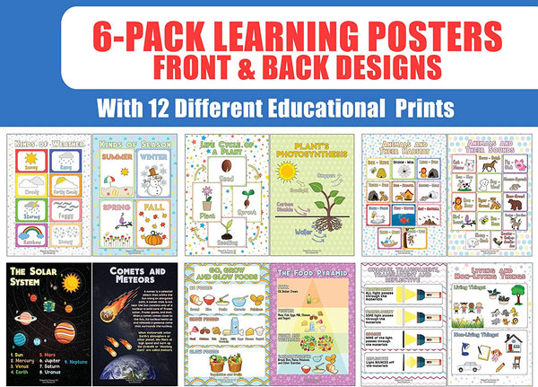 Creanoso Amusing Science Basics Educational Learning Posters (6-Pack) - Stocking Stuffers Premium Quality Gift Ideas for Children, Teens, & Adults - Corporate Giveaways & Party Favors