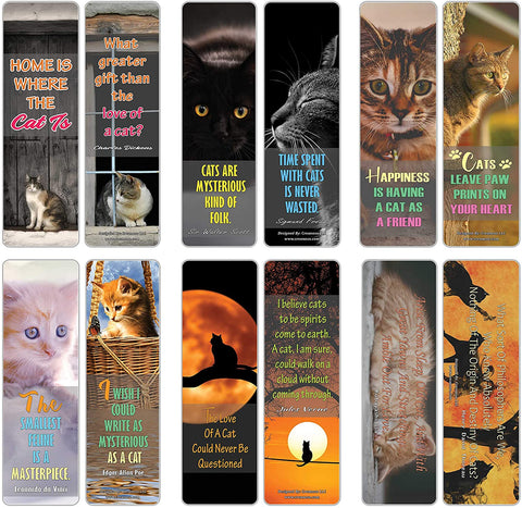 Creanoso Cats Quote Sayings Pet Bookmarks (30-Pack) Ã¢â‚¬â€œ Six Assorted Quality Bookmarker Cards Bulk Set Ã¢â‚¬â€œ Great Giveaways Collection Ã¢â‚¬â€œ Premium Bulk Gift Set for Cat Owners and Pet Lovers Ã¢â‚¬â€œ Book Clip