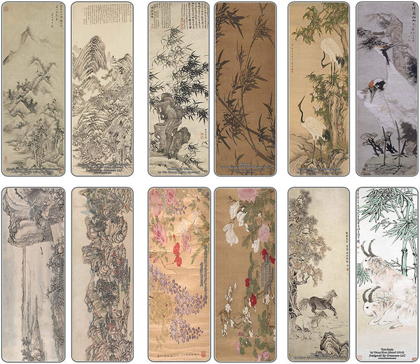 Creanoso Classic China Classical Arts Paintings Bookmarks (60-Pack) - Inspirational Chinese Art Impressions Bookmarker Card Set - Great Stocking Stuffers for Men, Women, Teens, Artists