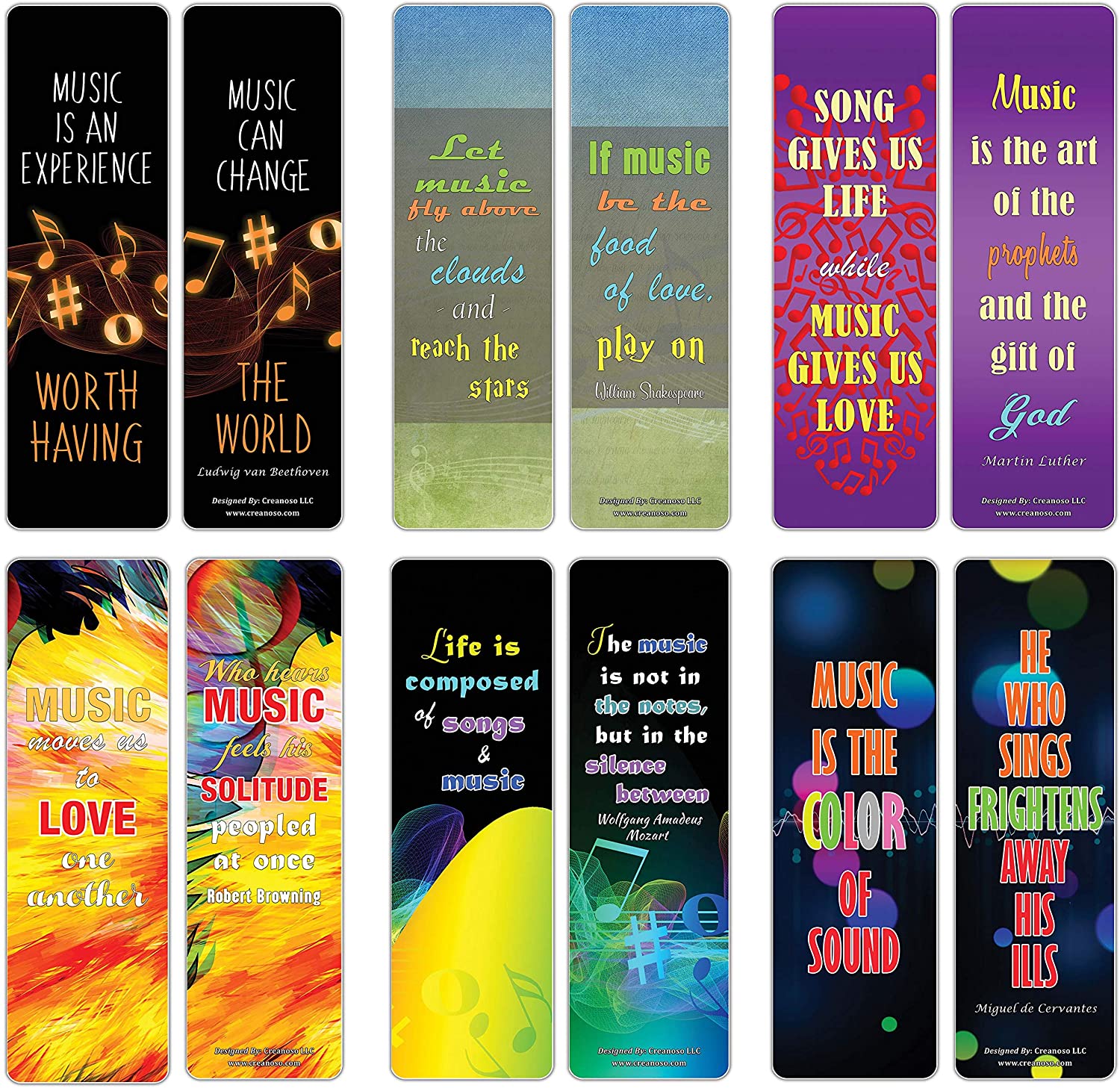 Creanoso Music Sayings Series 4 Bookmarks (60-Pack) ÃƒÂ¢Ã¢â€šÂ¬Ã¢â‚¬Å“ Six Assorted Quality Bookmarker Cards Bulk Set ÃƒÂ¢Ã¢â€šÂ¬Ã¢â‚¬Å“ Premium Gift Set for Music Event Party Favors Supplies ÃƒÂ¢Ã¢â€šÂ¬Ã¢â‚¬Å“ Concert Giveaways ÃƒÂ¢Ã¢â€šÂ¬Ã¢â‚¬Å“ Musical
