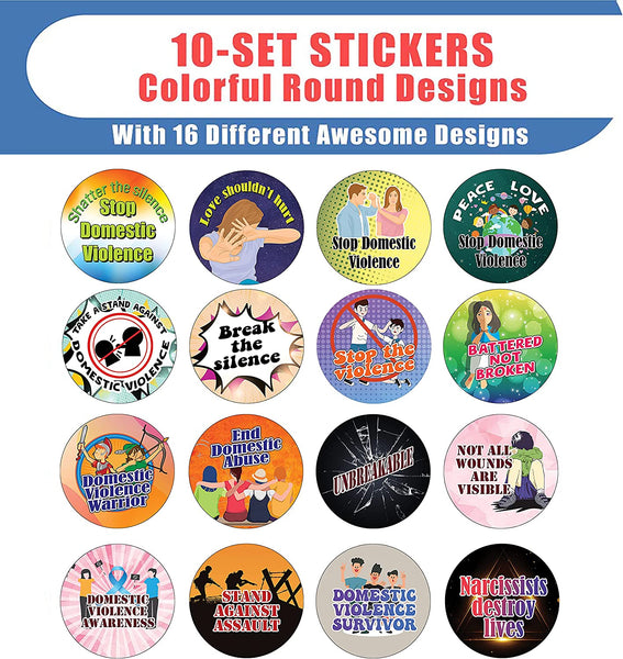 Domestic Violence Stickers (10 Sets X 16 Designs)
