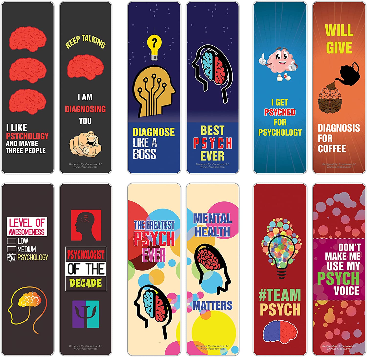 Creanoso I am a Psychologist Bookmarks (5-Sets X 6 Cards) â€“ Daily Inspirational Card Set â€“ Interesting Book Page Clippers â€“ Great Gifts for Adults and Teens