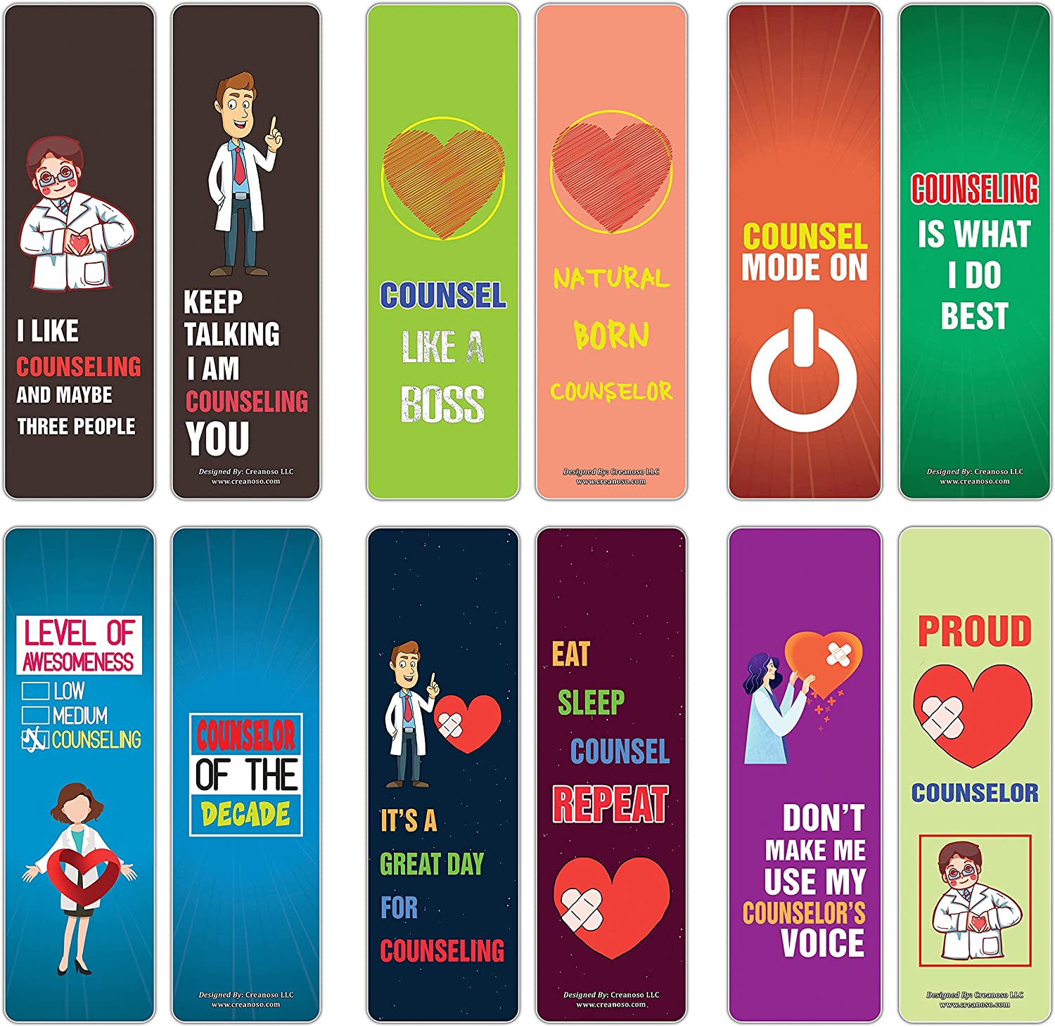 Creanoso I am a Counselor Bookmarks (2-Sets X 6 Cards) â€“ Daily Inspirational Card Set â€“ Interesting Book Page Clippers â€“ Great Gifts for Adults and Teens