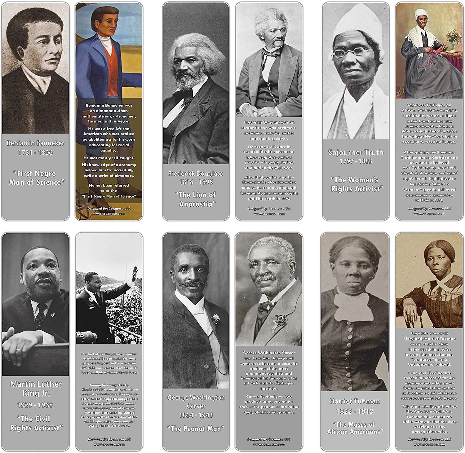 Creanoso Inspiring Historical Famous African Americans Bookmarks (60-Pack) ÃƒÂ¢Ã¢â€šÂ¬Ã¢â‚¬Å“ Premium Gift Bookmarks Gift Ideas for Young Men & Women, Teens, Students ÃƒÂ¢Ã¢â€šÂ¬Ã¢â‚¬Å“ Unique Professor Gifts