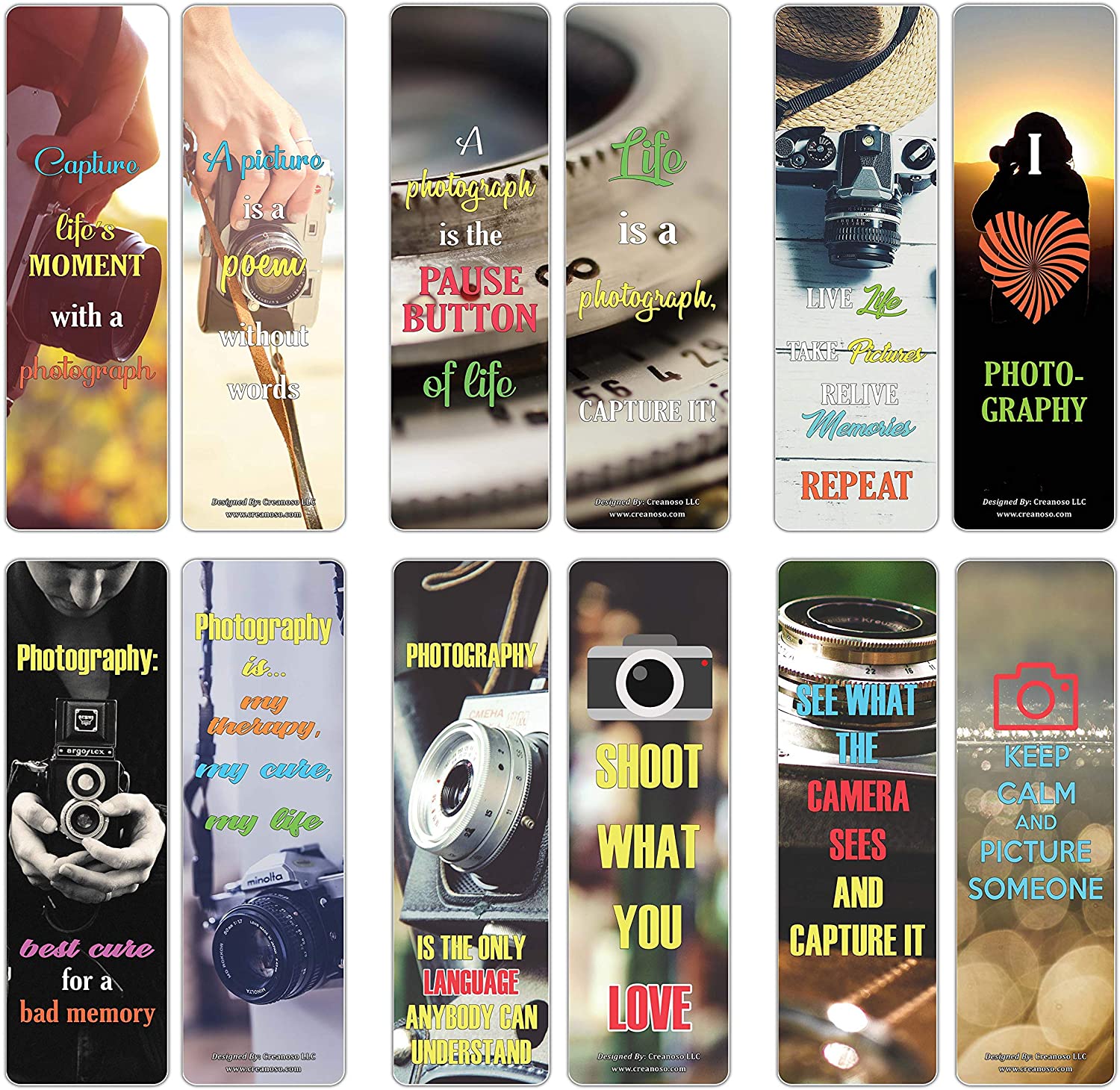 Creanoso Inspiring Photograph Saying Quotes Bookmark Cards (30-Pack) Ã¢â‚¬â€œ Reading Bookmarks Collection Set Ã¢â‚¬â€œ Stocking Stuffers Gift for Photographers