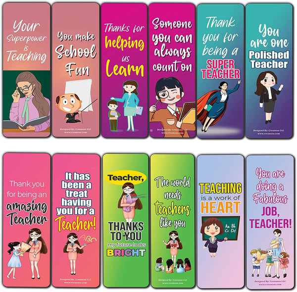 Creanoso Teacher Appreciation Bookmarks (10-Sets X 6 Cards) â€“ Daily Inspirational Card Set â€“ Interesting Book Page Clippers â€“ Great Gifts for Adults and Teens