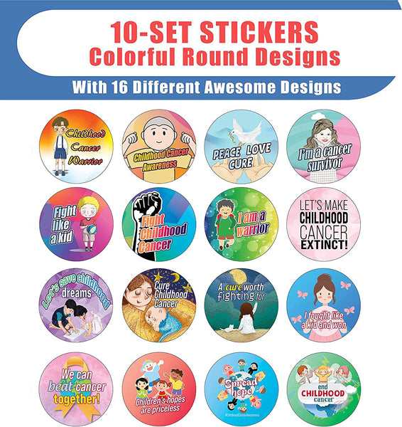 Childhood Cancer Awareness Stickers (10 Sets X 16 Designs)