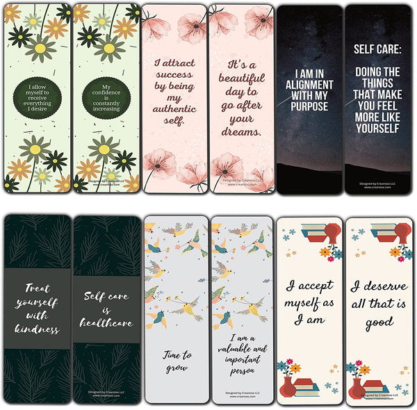 Creanoso Self-Love and Care Bookmarks Series 1 (5-Sets X 6 Cards) â€“ Daily Inspirational Card Set â€“ Interesting Book Page Clippers â€“ Great Gifts for Adults and Teens