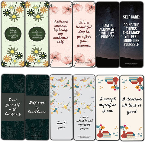 Creanoso Self-Love and Care Bookmarks Series 1 (5-Sets X 6 Cards) â€“ Daily Inspirational Card Set â€“ Interesting Book Page Clippers â€“ Great Gifts for Adults and Teens