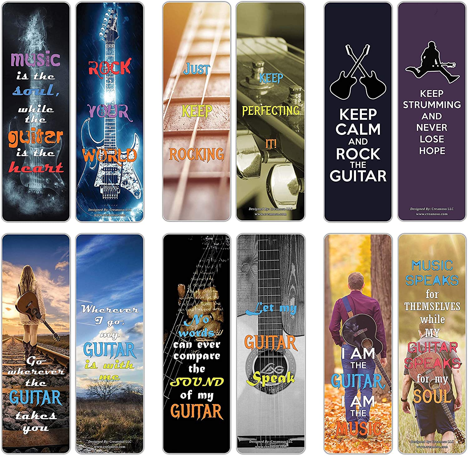 Creanoso Motivational Cards Guitar Bookmark Gift (60-Pack) ÃƒÂ¢Ã¢â€šÂ¬Ã¢â‚¬Å“ Six Assorted Quality Bookmarks Bulk Set ÃƒÂ¢Ã¢â€šÂ¬Ã¢â‚¬Å“ Premium Musician Gift Set ÃƒÂ¢Ã¢â€šÂ¬Ã¢â‚¬Å“ Music Party Supply