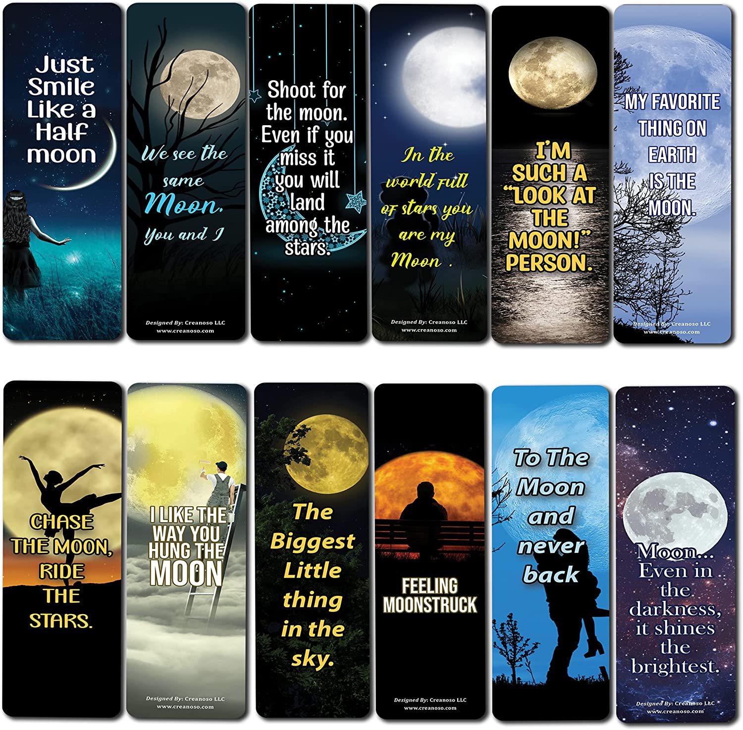 Creanoso Moon Photo Bookmarks (10-Sets X 6 Cards) â€“ Daily Inspirational Card Set â€“ Interesting Book Page Clippers â€“ Great Gifts for Adults and Teens