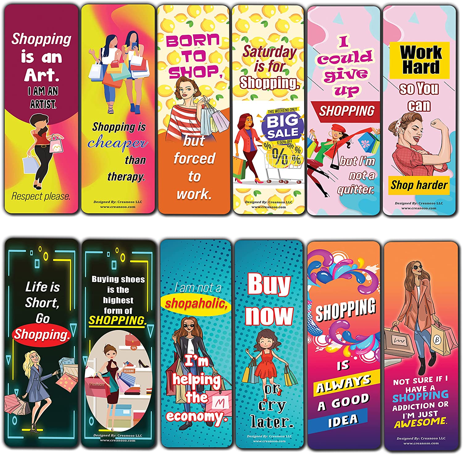 Funny Shopaholic Quotes Bookmarks (10-Sets X 6 Cards)
