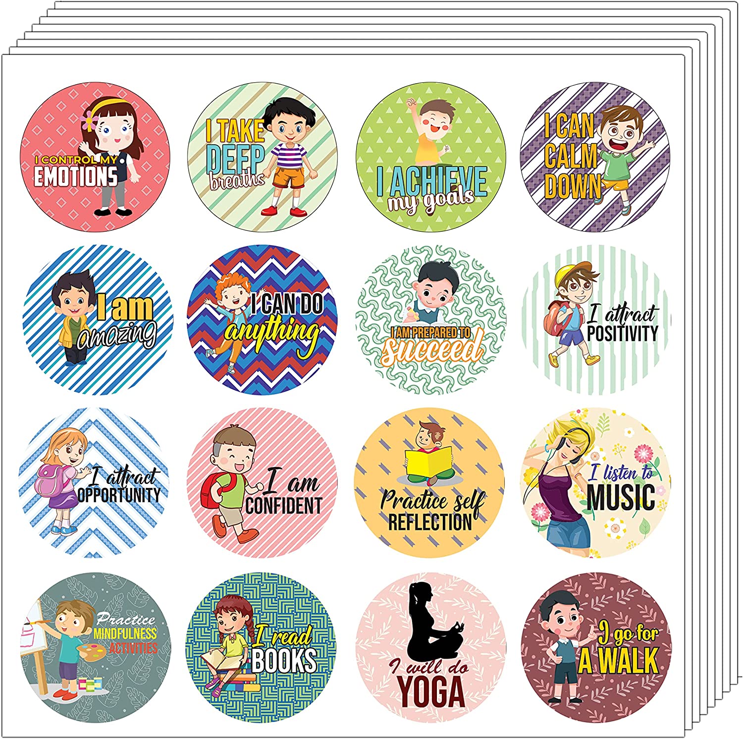 Creanoso Self Regulations Stickers (20 Sets X 16 Designs) â€“ Sticker Card Giveaways for Kids â€“ Awesome Stocking Stuffers Gifts for Boys & Girls â€“ Classroom Home Rewards Enticements