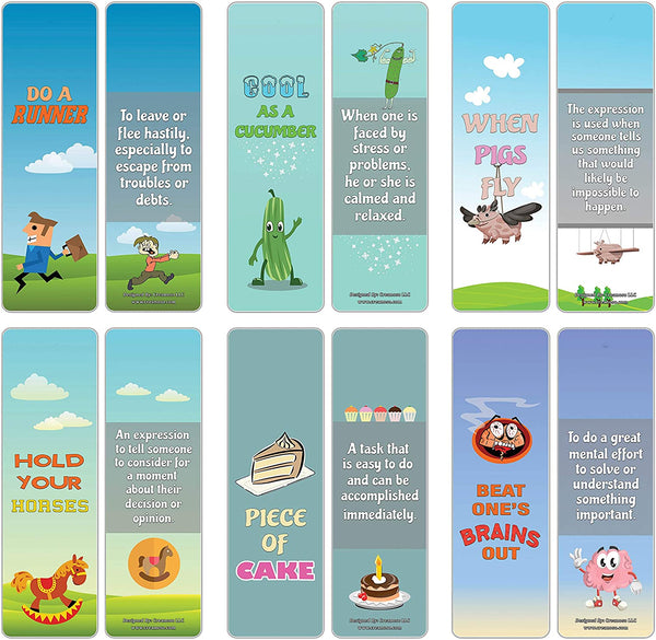 Creanoso Funny Idioms Bookmarks for Kids (30-Pack) Ã¢â‚¬â€œ Six Idioms Bookmark Design Bulk Set Ã¢â‚¬â€œ Premium Quality Book Clippers for Boys, Girls