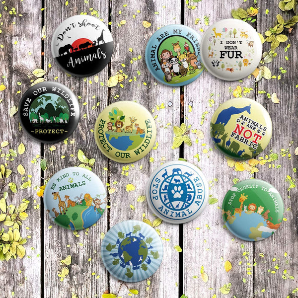 Protect Our Environment Pin Back Buttons - Save Our Wild Life (10 Pack)
