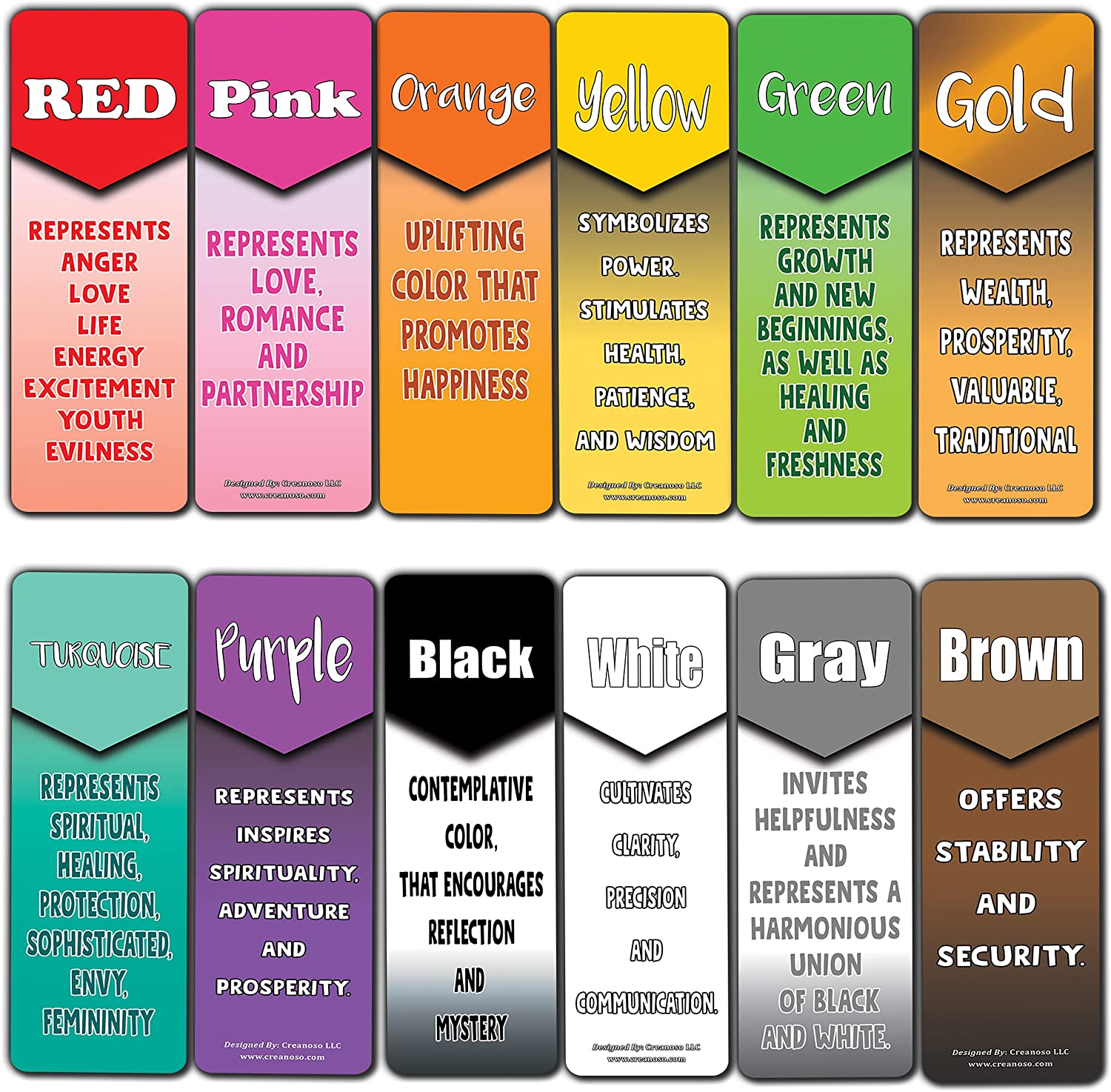 Colors and Their Meanings Bookmarks (5-Sets X 6 Cards)