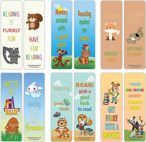 Creanoso Fun Readers Furry Animals Bookmarker Cards (30-Pack) Ã¢â‚¬â€œ Six Assorted Quality Bookmarker Cards Bulk Set Ã¢â‚¬â€œ Premium Gift for Kids, Teens, Boys, Girls Ã¢â‚¬â€œ Premium Gift Set Ã¢â‚¬â€œ Reading Giveaways