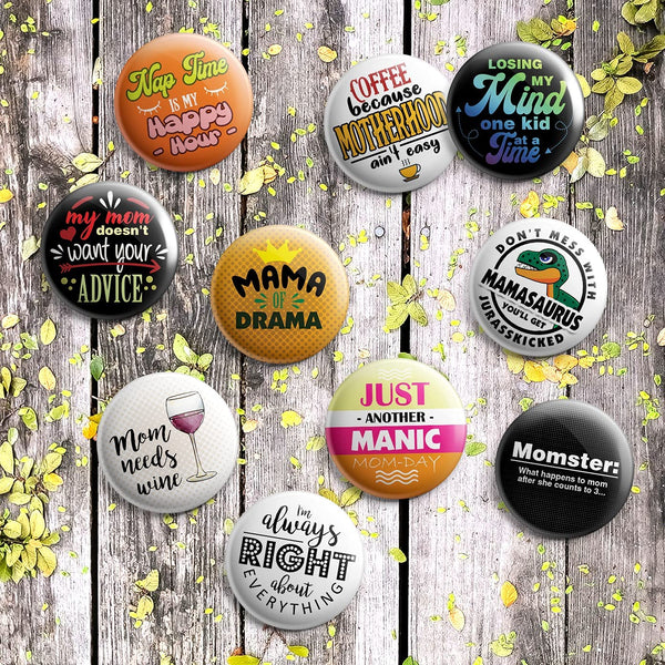 Funny Mom Quotes Collections button pins (1-Set X 10 Buttons)