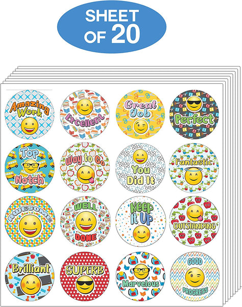 Creanoso Emoji Teacher Grading Stickers (20-Sheet) - Premium Quality Gift Ideas for Children, Teens, & Adults for All Occasions - Stocking Stuffers Party Favor & Giveaways
