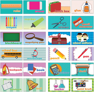 Creanoso Colorful School Words Learning Flashcards for Kids (60-Pack) â€“ Informational Language Learning Cards â€“ Unique Stocking Stuffers Gifts for Boys & Girls â€“ Teaching Material Tools