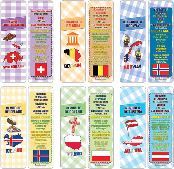 Creanoso Educational Facts European Countries Learning Bookmarks Series 2 (30-Pack) Ã¢â‚¬â€œ Unique Reading Bookmarks Collection Set Ã¢â‚¬â€œ Stocking Stuffers for Boys, Girls Ã¢â‚¬â€œ Cool Classroom Incentives
