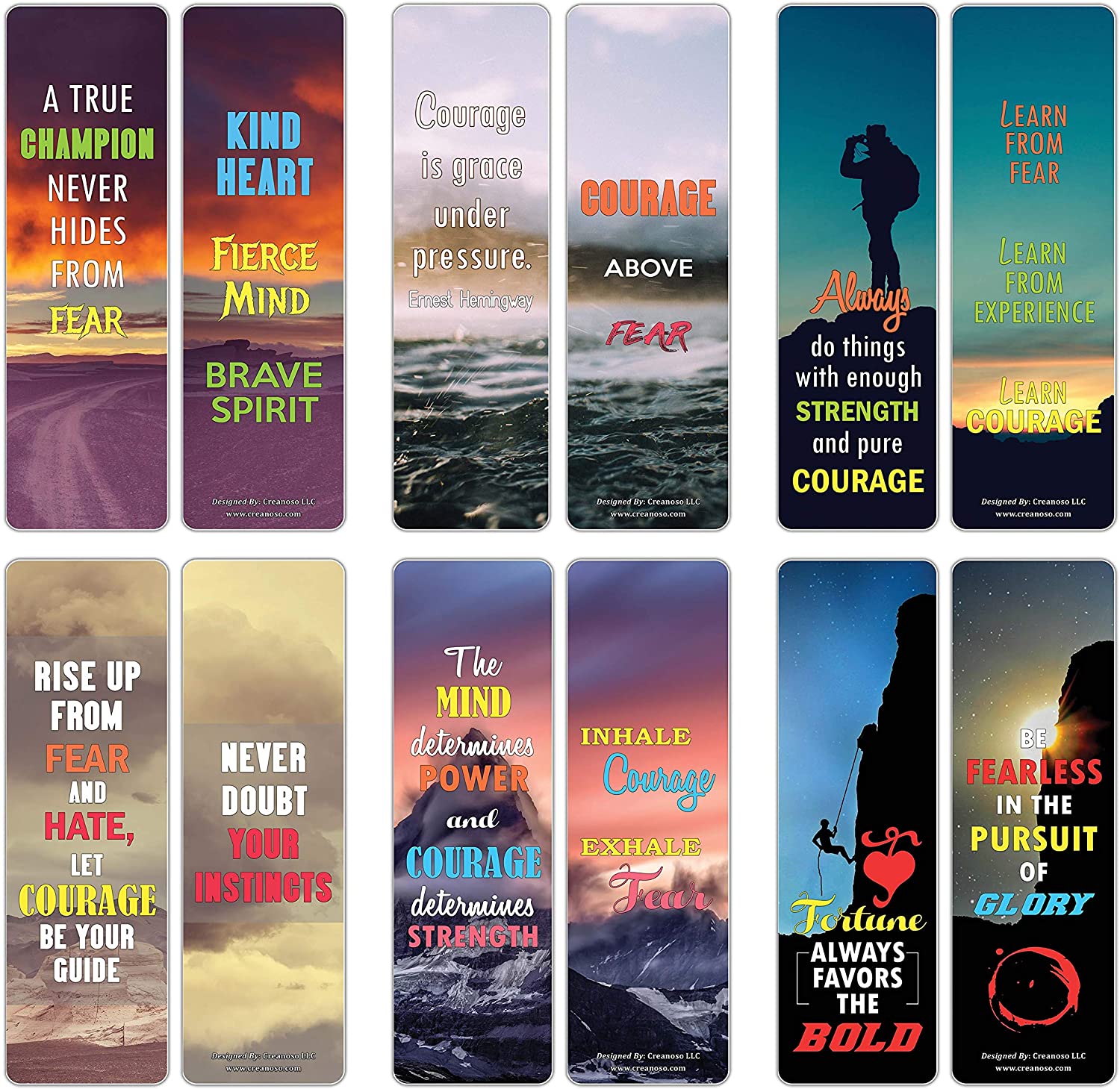 Creanoso Courage Quotes Inspirational Sayings Bookmark Cards (30-Pack) Ã¢â‚¬â€œ Reading Bookmarks Collection Set Ã¢â‚¬â€œ Stocking Stuffers for Men & Women, Teens, Adults