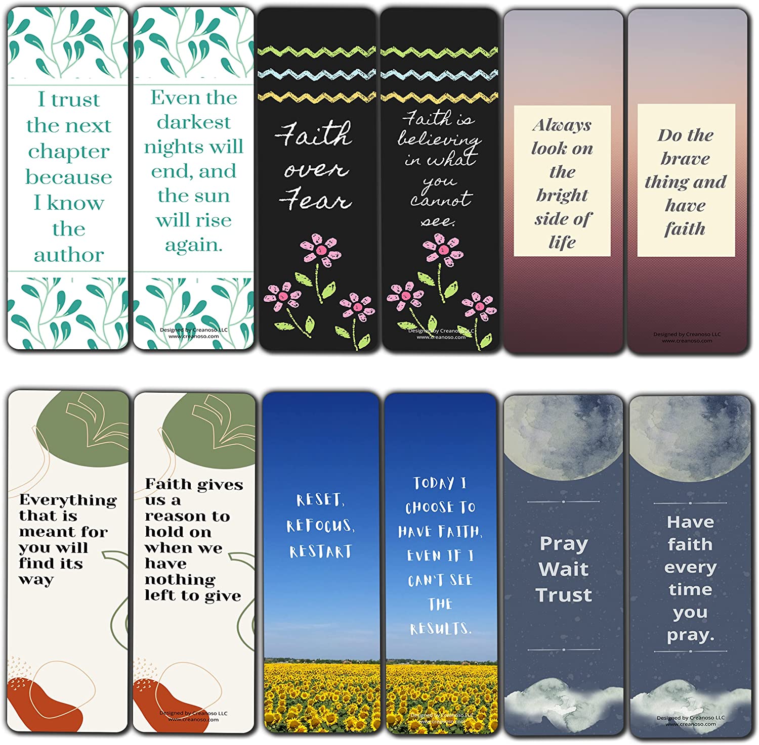 Creanoso Keep the Faith Bookmarks (5-Sets X 6 Cards) â€“ Daily Inspirational Card Set â€“ Interesting Book Page Clippers â€“ Great Gifts for Adults and Teens