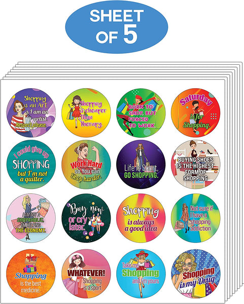 Funny Shopaholic Quotes Stickers (5 Sets X 16 Designs)