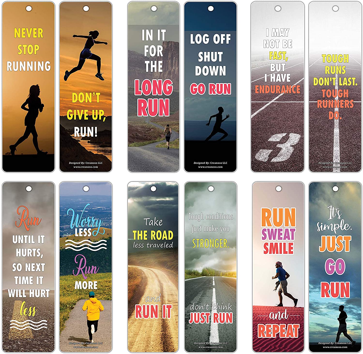 Creanoso Inspiring Running Inspirational Sayings Bookmark Cards (30-Pack) Ã¢â‚¬â€œ Gifts for Adult Runners, Joggers, Athletes, Sprinters Cross Country Marathon Ultramarathon Stocking Stuffers for Men & Women