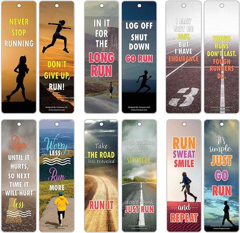 Creanoso Inspiring Running Inspirational Sayings Bookmark Cards (30-Pack) Ã¢â‚¬â€œ Gifts for Adult Runners, Joggers, Athletes, Sprinters Cross Country Marathon Ultramarathon Stocking Stuffers for Men & Women