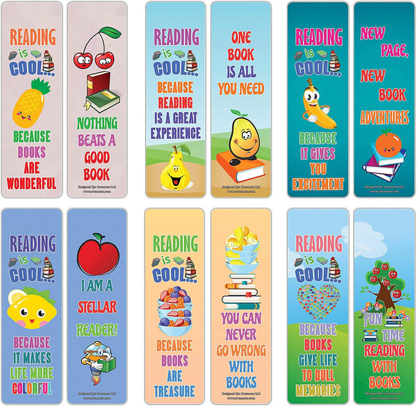 Creanoso Fruits Reading is Cool Educational Bookmarks for Kids (60-Pack) ÃƒÂ¢Ã¢â€šÂ¬Ã¢â‚¬Å“ Six Assorted Quality Bookmarker Cards Bulk Set ÃƒÂ¢Ã¢â€šÂ¬Ã¢â‚¬Å“ Premium Gift Tokens for Kids, Boys, Girls, Teens, Young Bookworms