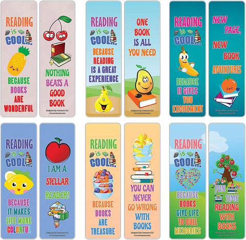 Creanoso Cool Fruit Reading Sayings Bookmarks (30-Pack) Ã¢â‚¬â€œ Cool Gift Token for Kids, Boys & Girls, Teens Ã¢â‚¬â€œ Party Favors Supplies Ã¢â‚¬â€œ Book Reading Rewards Incentive Ã¢â‚¬â€œ Great Giveaways Set Ã¢â‚¬â€œ Page Binder