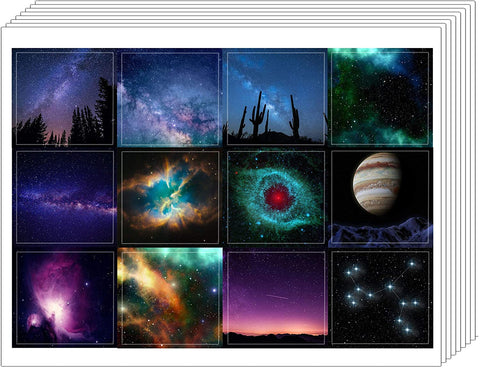 Creanoso Galaxy Stickers (10-Sheet) â€“ Total 120 pcs (10 X 12pcs) Individual Small Size 2.1 x 2. Inches , Unique Designs DIY Decoration Art Decal for Children