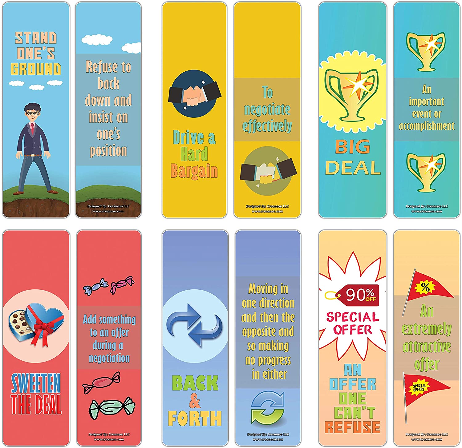 Creanoso Negotiations Idioms Bookmarks (60-Pack) ÃƒÂ¢Ã¢â€šÂ¬Ã¢â‚¬Å“ Business Idioms Bookmarker Cards Bulk Pack Set ÃƒÂ¢Ã¢â€šÂ¬Ã¢â‚¬Å“ Business Conference Rewards Giveaways ÃƒÂ¢Ã¢â€šÂ¬Ã¢â‚¬Å“ Great Stocking Stuffers Gift Ideas ÃƒÂ¢Ã¢â€šÂ¬Ã¢â‚¬Å“ Page Clipp