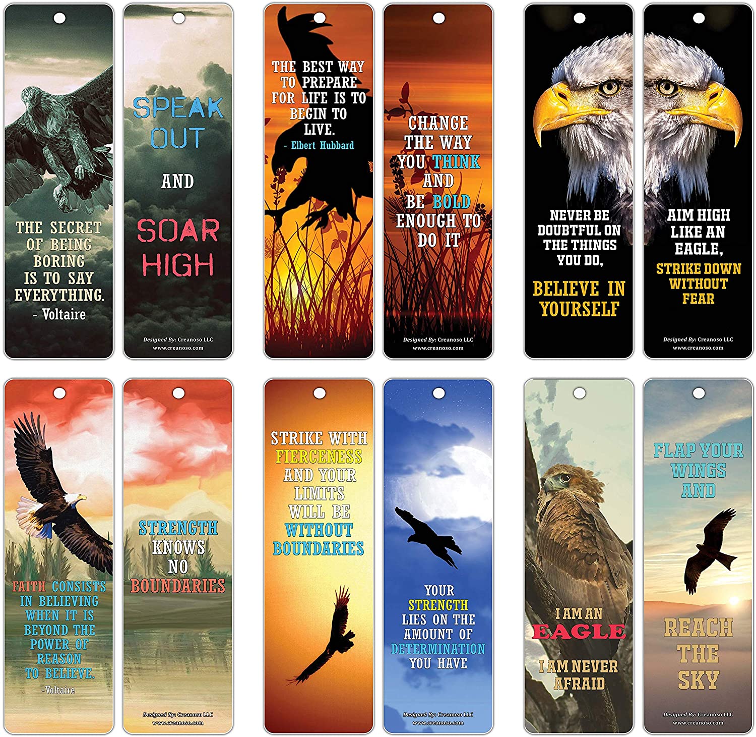 Creanoso Powerful Sayings Quotes Strong Character Eagle Bookmark Gifts (60-Pack) ÃƒÂ¢Ã¢â€šÂ¬Ã¢â‚¬Å“ Six Assorted Quality Bookmarks Bulk Set ÃƒÂ¢Ã¢â€šÂ¬Ã¢â‚¬Å“ Premium Gift for Men, Women, Adult, Seniors