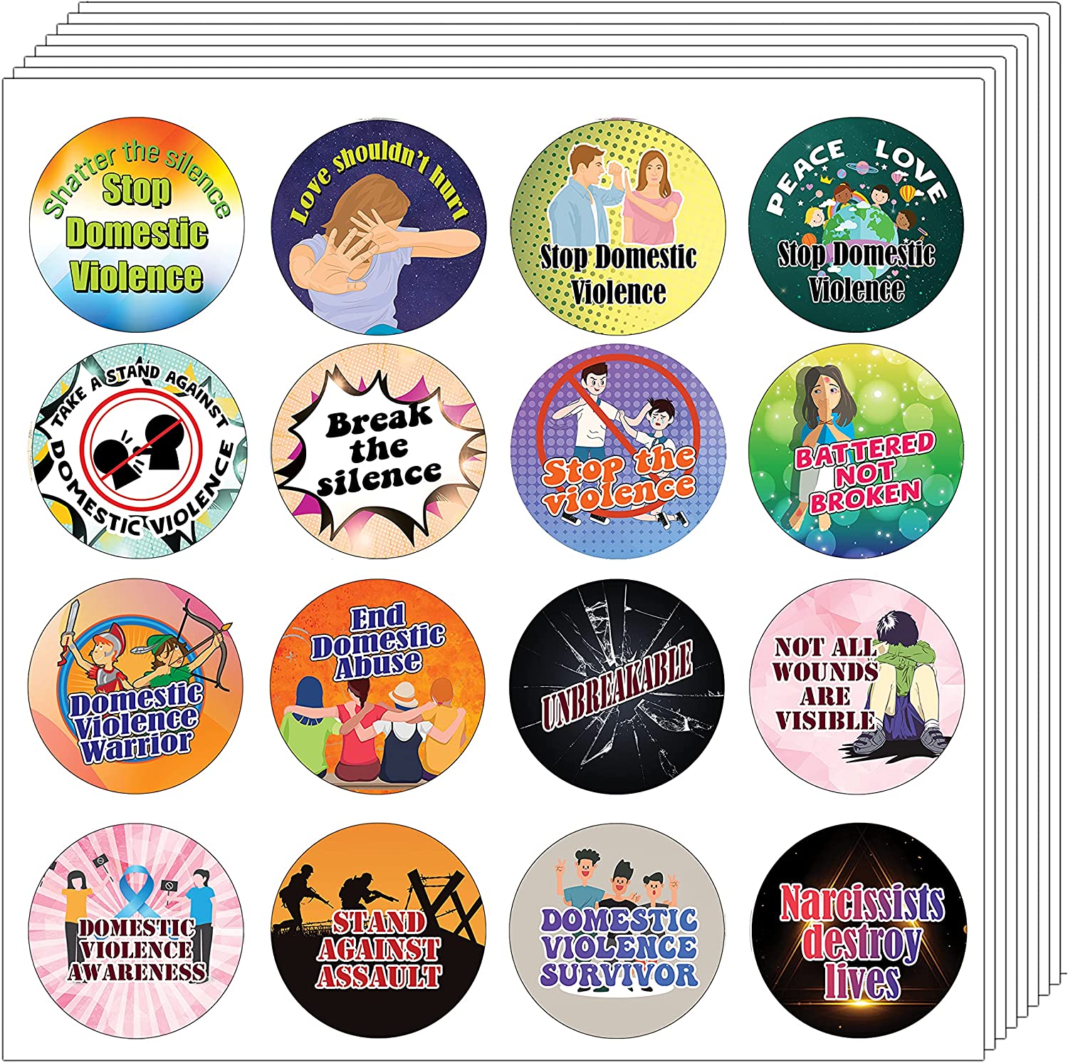 Domestic Violence Stickers (10 Sets X 16 Designs)