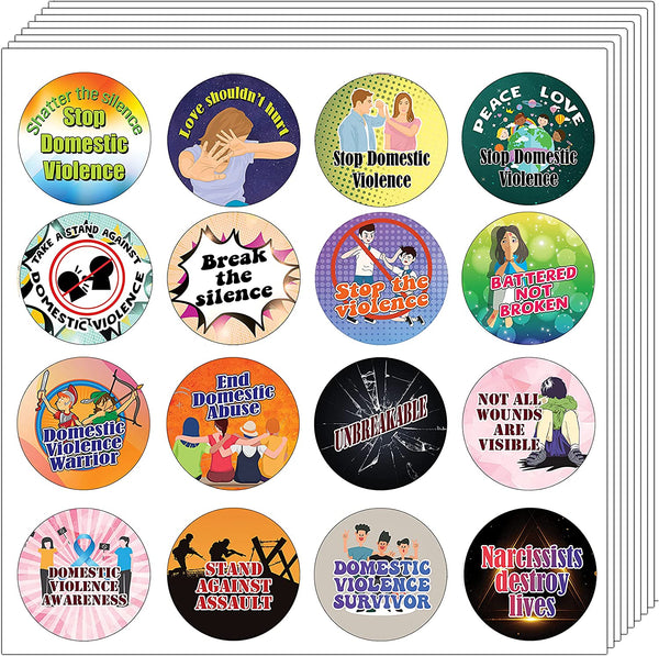 Domestic Violence Stickers (5 Sets X 16 Designs)