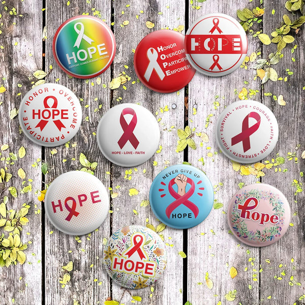 Hope Ribbon Pin Back Buttons Pins (1-Set X 10 Buttons)