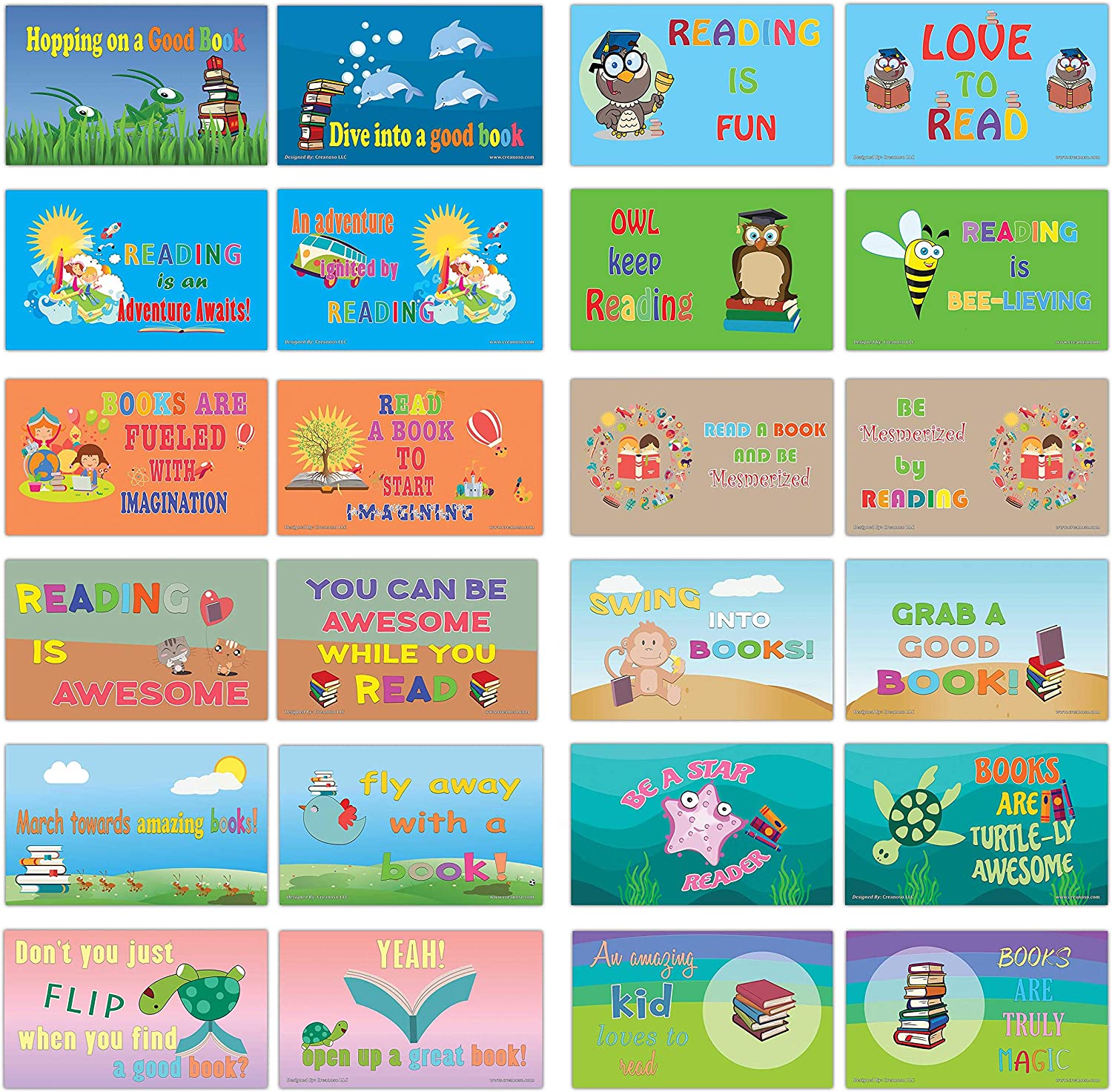 Creanoso Never Stop Learning Flashcards Book Reading Cards for Kids (120-Pack) â€“ Unique Gift Set â€“ Great Stocking Stuffers Gift for Boys & Girls â€“ Classroom Rewards â€“ Inspirational Learning Cards
