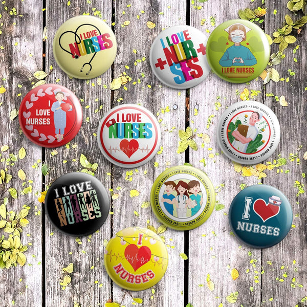 I love Nurses Pinback Buttons (10 Pack) - Large 2.25" Boys and Girls Cute Designs Button pins ASIN:B08THDVFQ1