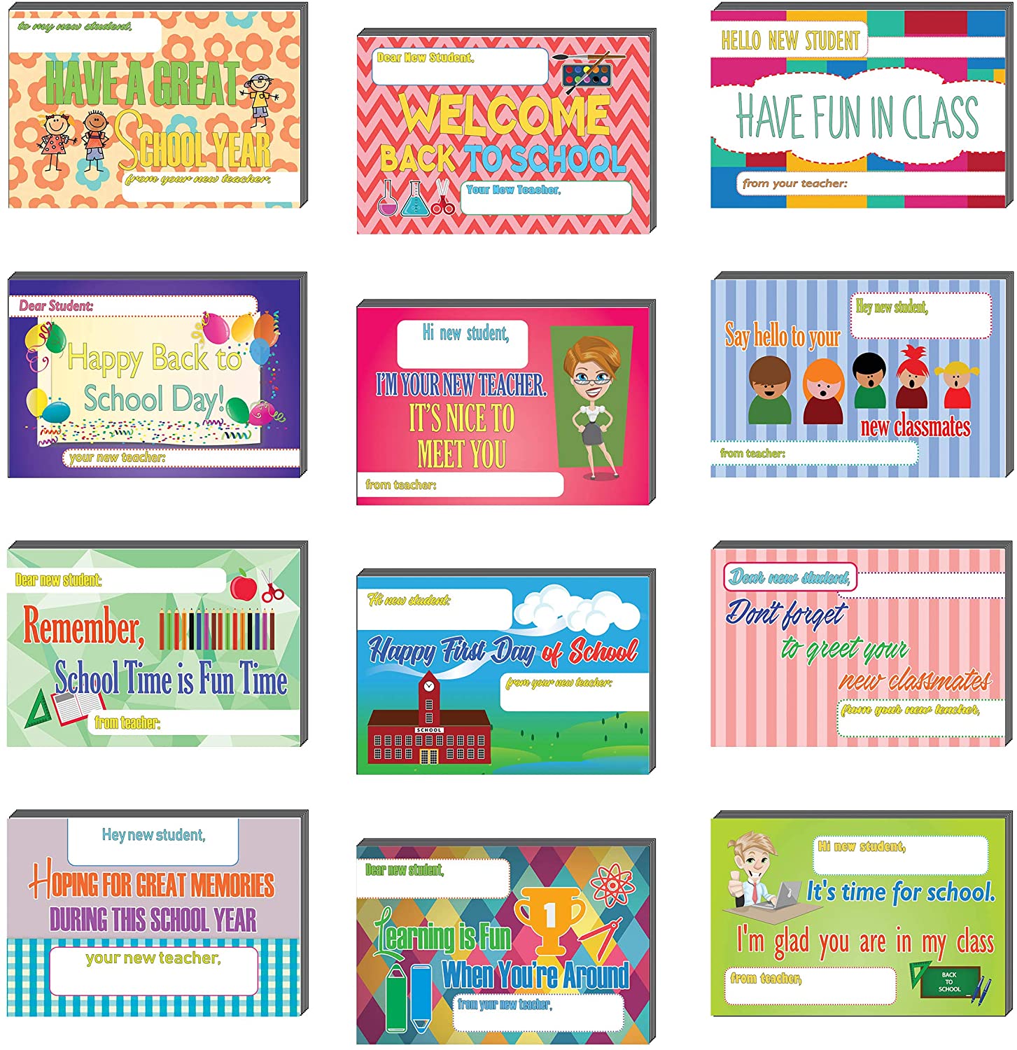 Creanoso Appreciate School Day Positive Postcards (60-Pack) â€“ Unique Inspirational Note Card Bulks Assorted Pack â€“ Cool Giveaways for Teachers to Students â€“ Back to School Days Greeting Cards