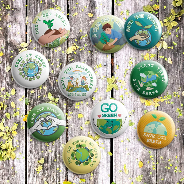 Protect Our Environment Pin Back Buttons - Save Our Trees (10 Pack)