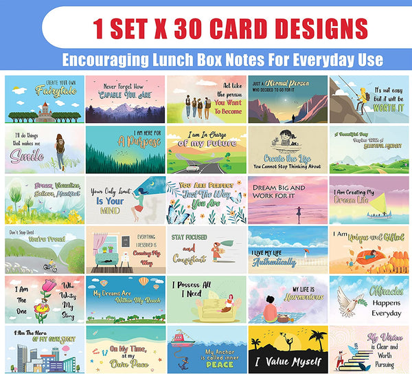 Creanoso My Vision Message Writable Message Card Lunch Box Notes for Kids (30 cards x 1 set) - Fun and Inspiring Lunch Box Flashcards