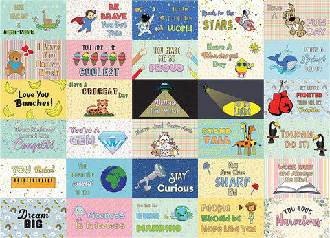 Creanoso Cute Inspirational Lunch Box Notes for Kids (30 cards x 1 set) - Fun and Inspiring Lunch Box Flashcards